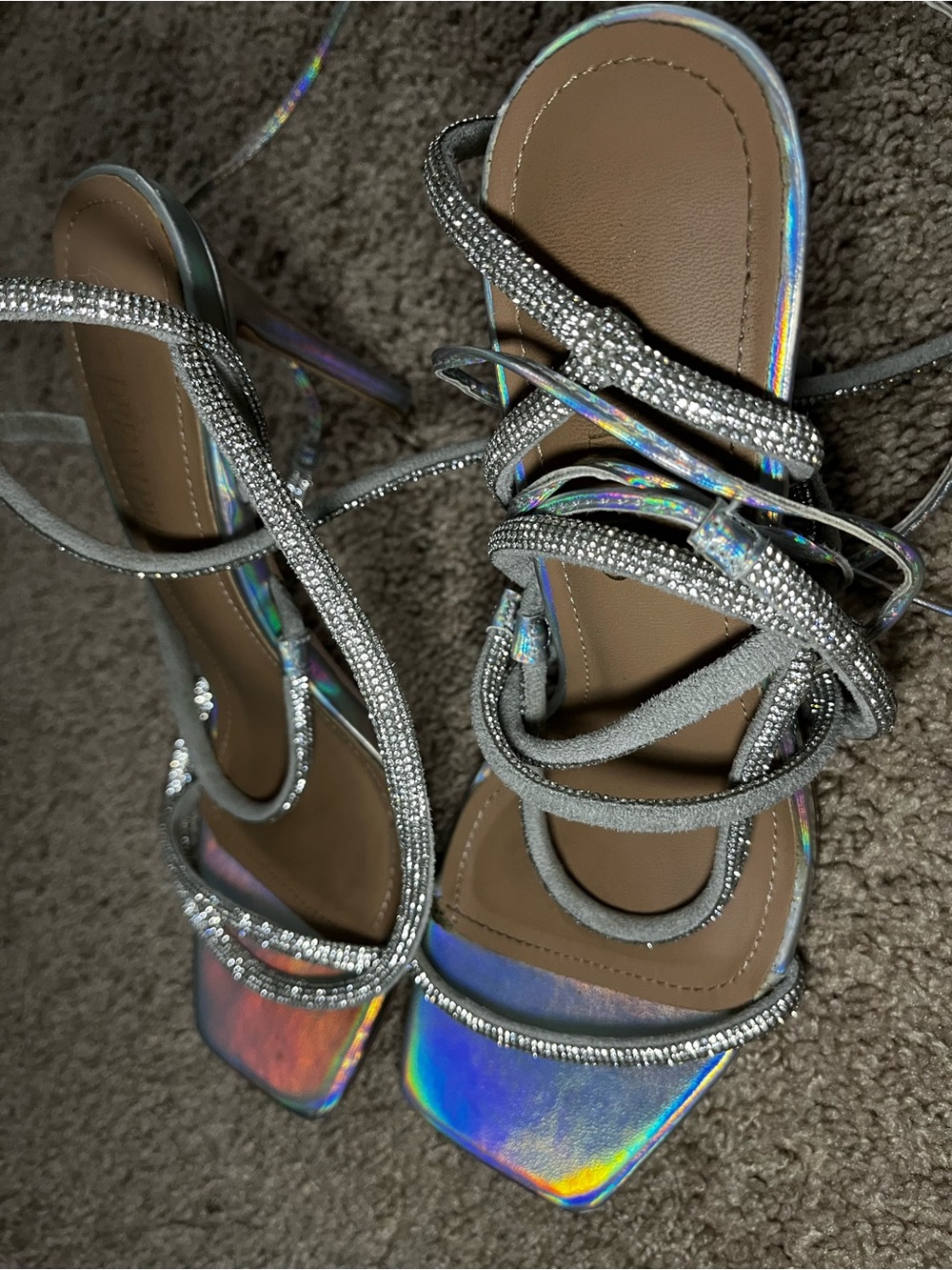 Dream Pairs Iridescent Silver Holographic Strappy Heels